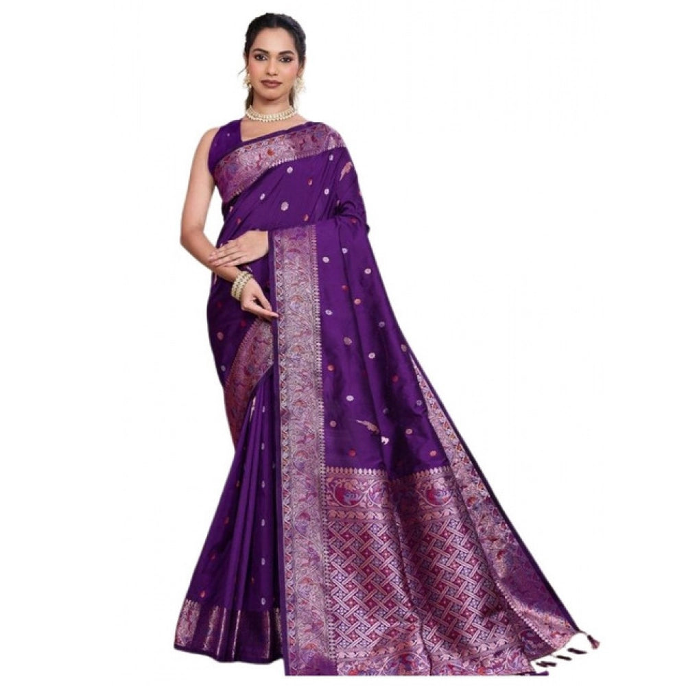 Women's Jacquard Woven Saree With Unstitched Blouse 5.5Mtr (Purple)