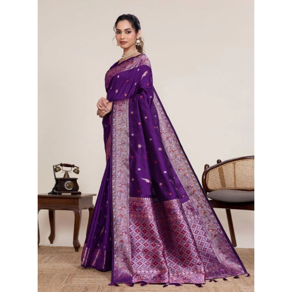 Women's Jacquard Woven Saree With Unstitched Blouse 5.5Mtr (Purple)