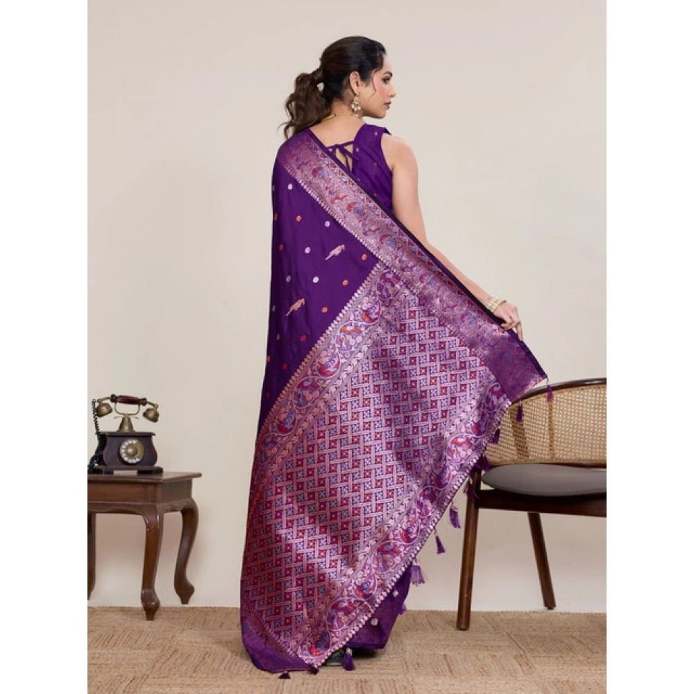 Women's Jacquard Woven Saree With Unstitched Blouse 5.5Mtr (Purple)