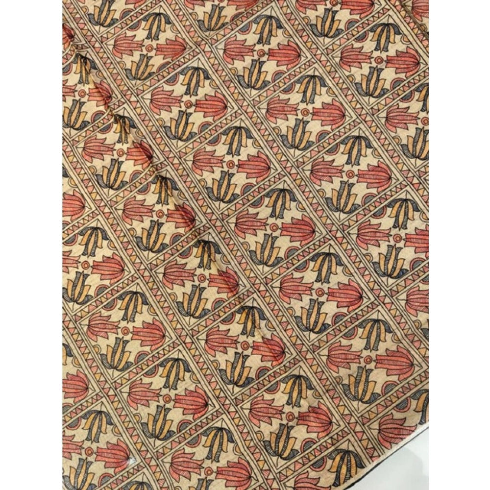 Women's Tussar Silk Madhubani Saree With Unstitched Blouse 5.5Mtr (Black)