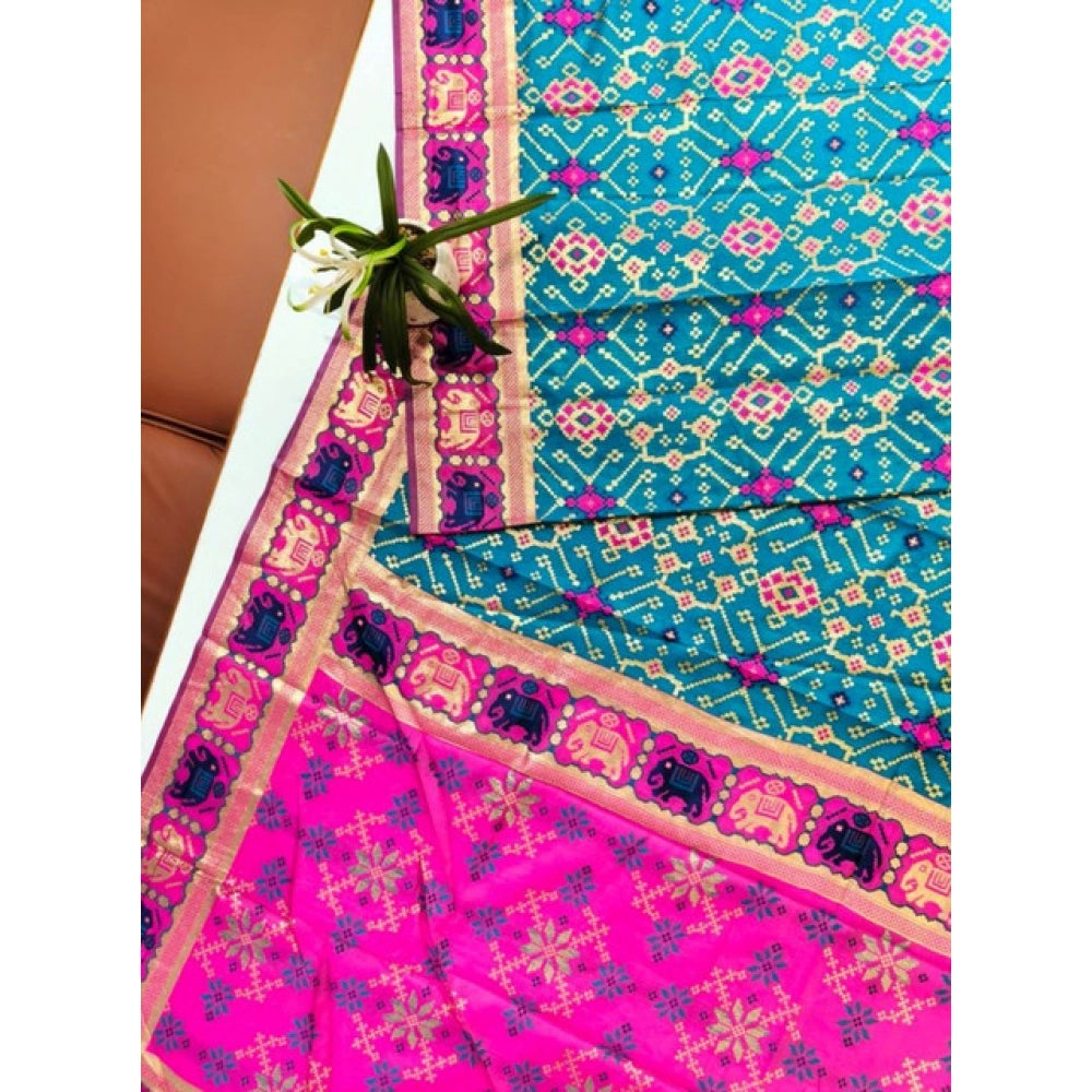 Women's Patola Silk Meena And Zari Woven Saree With Unstitched Blouse 5.5Mtr (Blue)