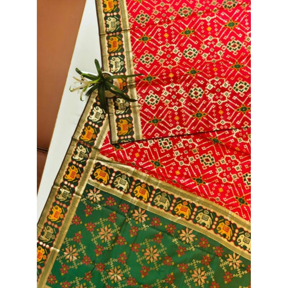 Women's Patola Silk Meena And Zari Woven Saree With Unstitched Blouse 5.5Mtr (Red)