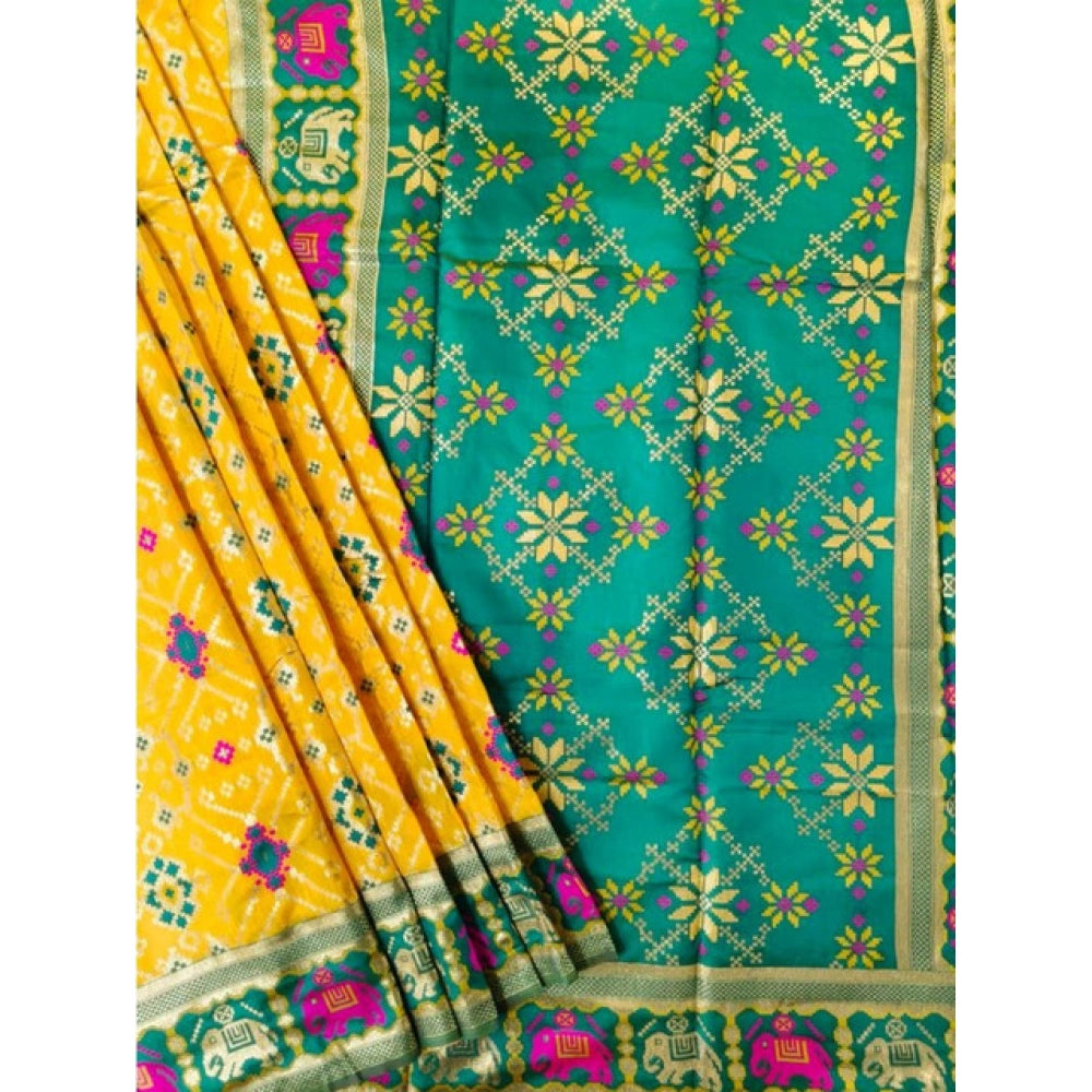 Women's Patola Silk Meena And Zari Woven Saree With Unstitched Blouse 5.5Mtr (Yellow)