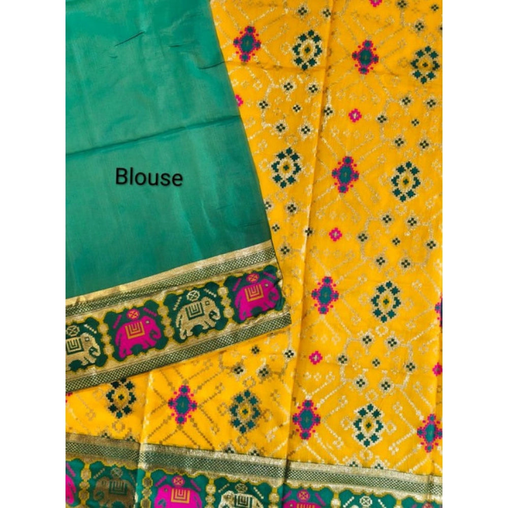 Women's Patola Silk Meena And Zari Woven Saree With Unstitched Blouse 5.5Mtr (Yellow)
