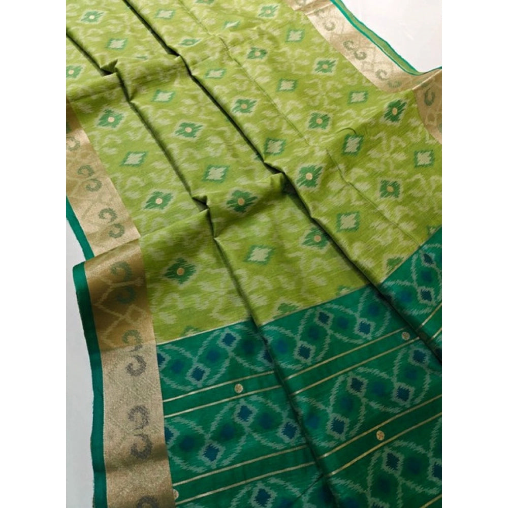 Women's Raw Silk Ikkat Saree With Unstitched Blouse 5.5Mtr (Green)