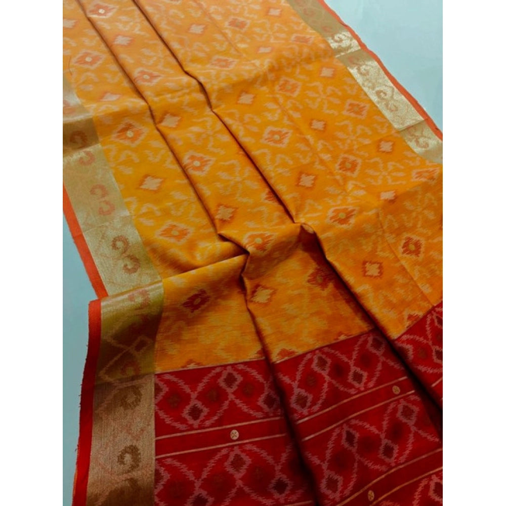 Women's Raw Silk Ikkat Saree With Unstitched Blouse 5.5Mtr (Mustard)
