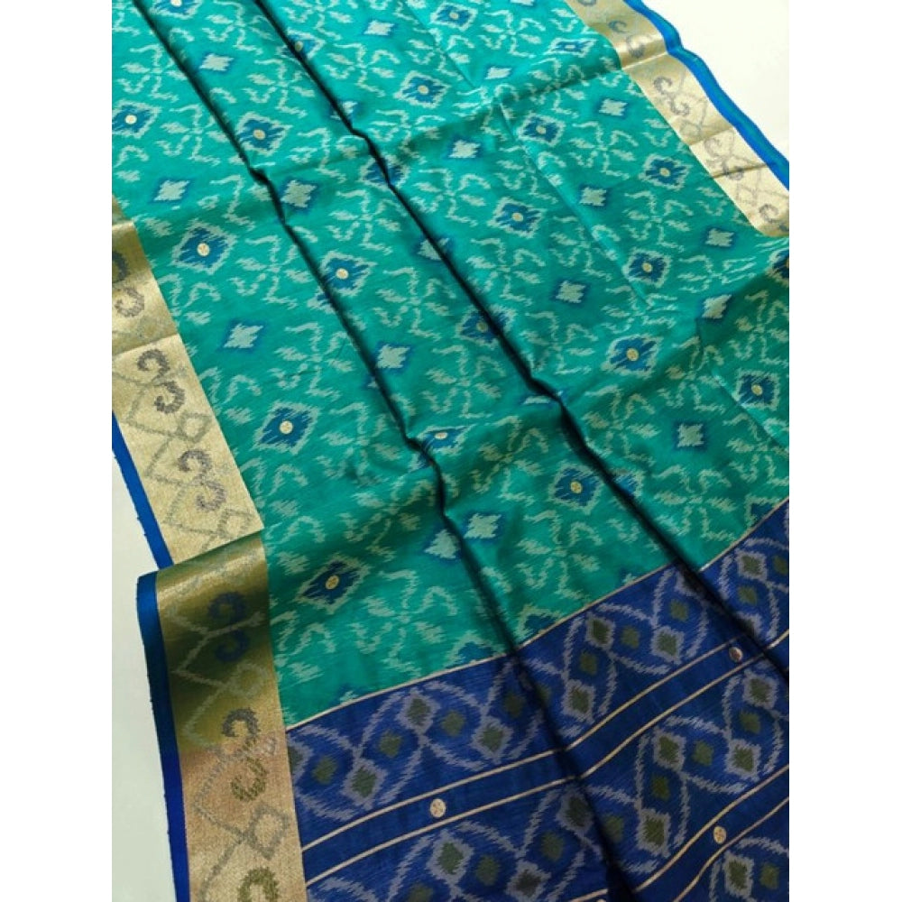 Women's Raw Silk Ikkat Saree With Unstitched Blouse 5.5Mtr (Sky Blue)