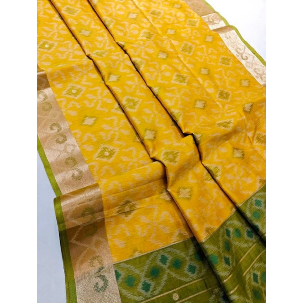 Women's Raw Silk Ikkat Saree With Unstitched Blouse 5.5Mtr (Yellow)