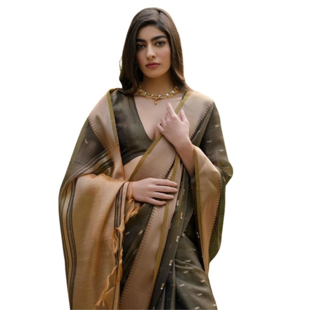 Women's Silk_Blend Butti Pattern Saree With Unstitched Blouse 5.5Mtr (Coffee)