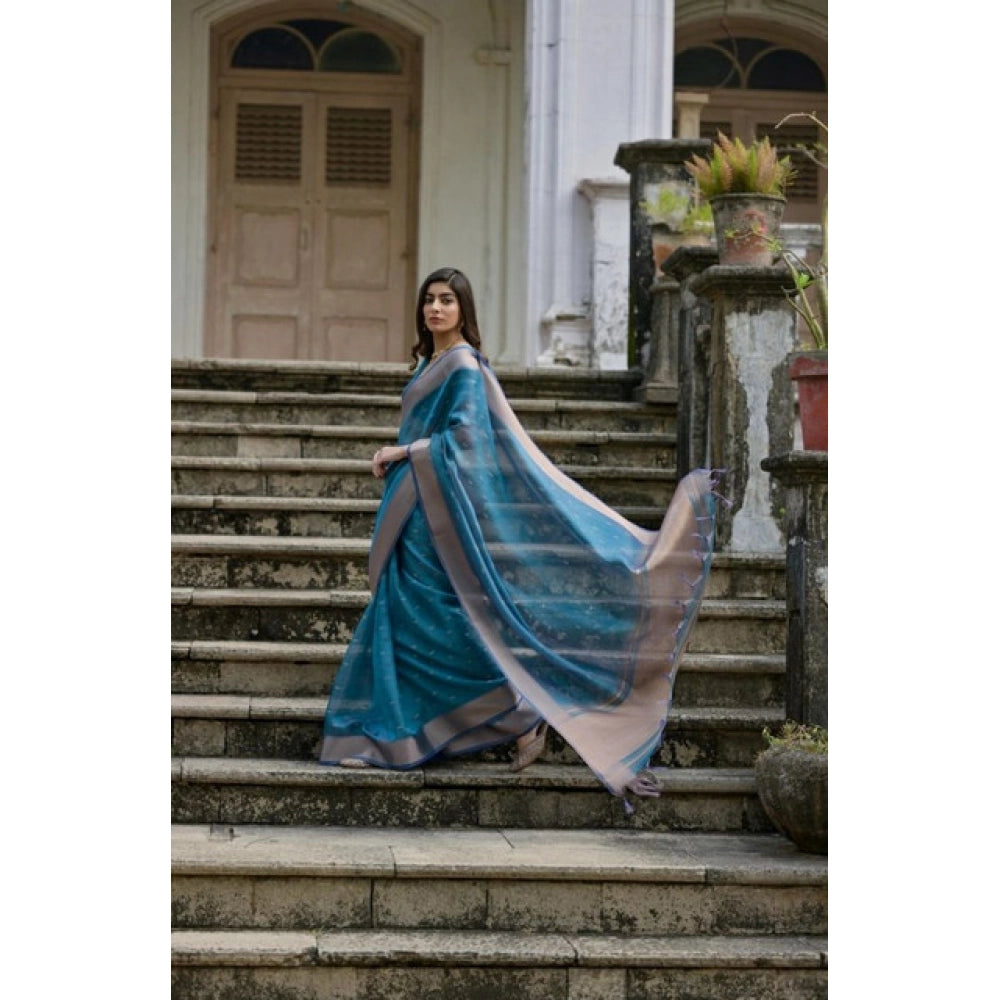 Women's Silk_Blend Butti Pattern Saree With Unstitched Blouse 5.5Mtr (Teal)