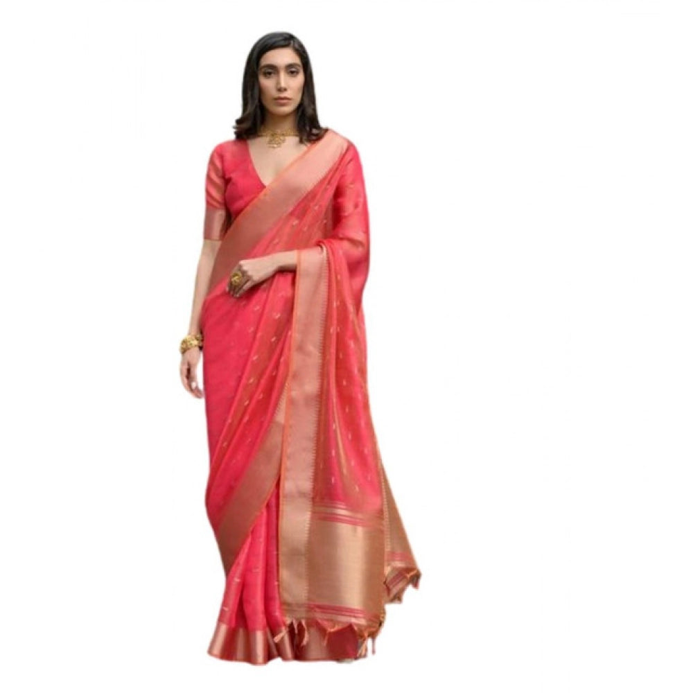 Women's Silk_Blend Butti Pattern Saree With Unstitched Blouse 5.5Mtr (Pink)