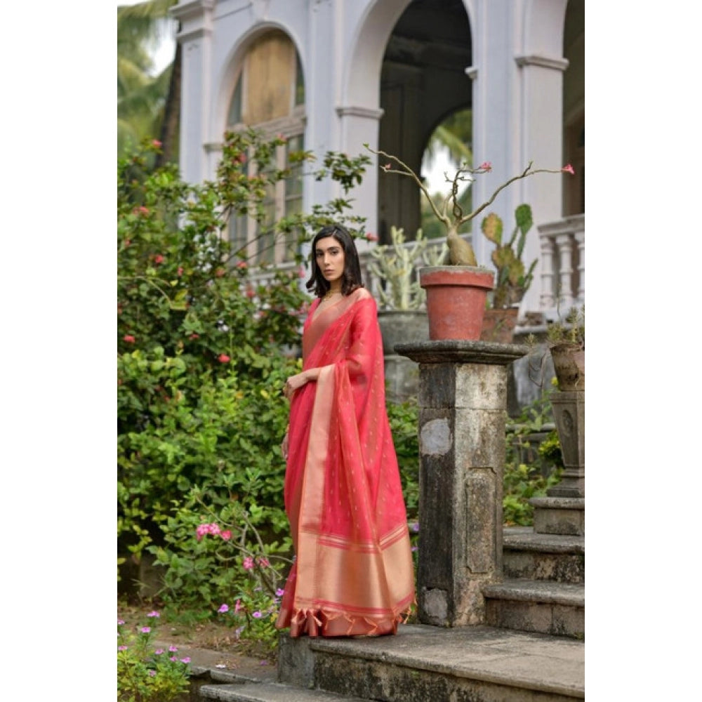 Women's Silk_Blend Butti Pattern Saree With Unstitched Blouse 5.5Mtr (Pink)