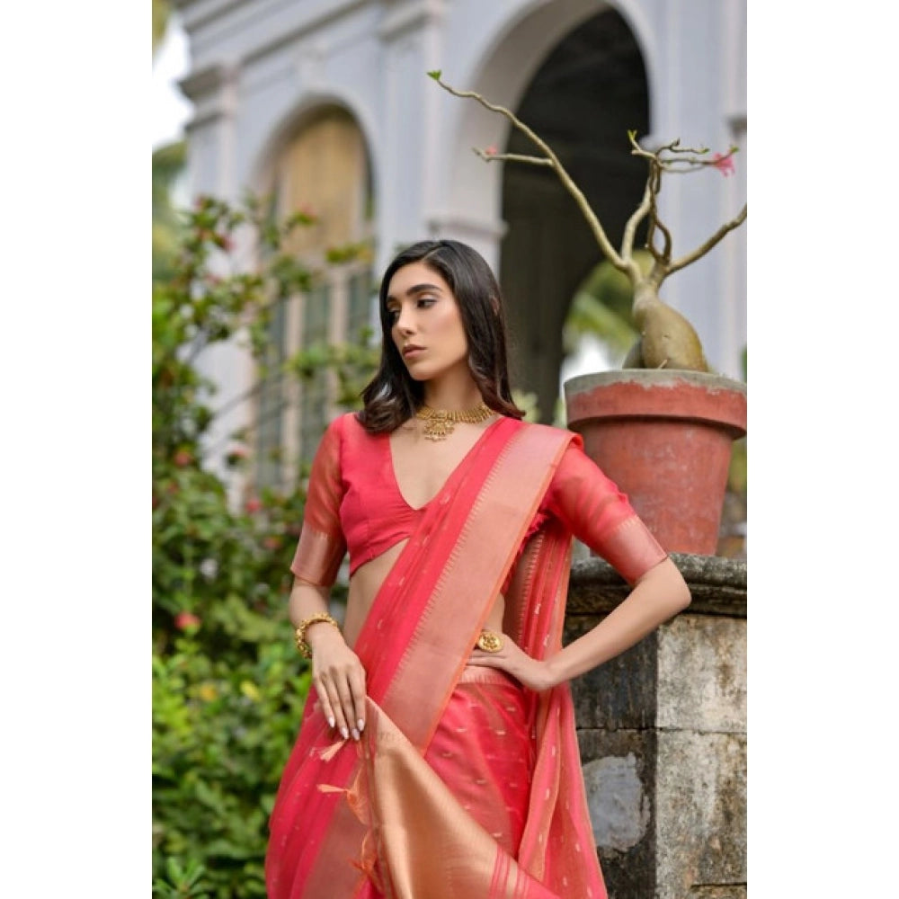 Women's Silk_Blend Butti Pattern Saree With Unstitched Blouse 5.5Mtr (Pink)