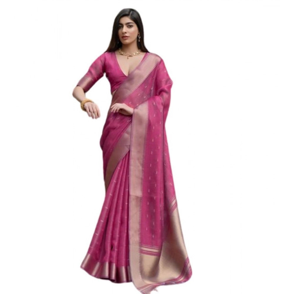 Women's Silk_Blend Butti Pattern Saree With Unstitched Blouse 5.5Mtr (Pink)