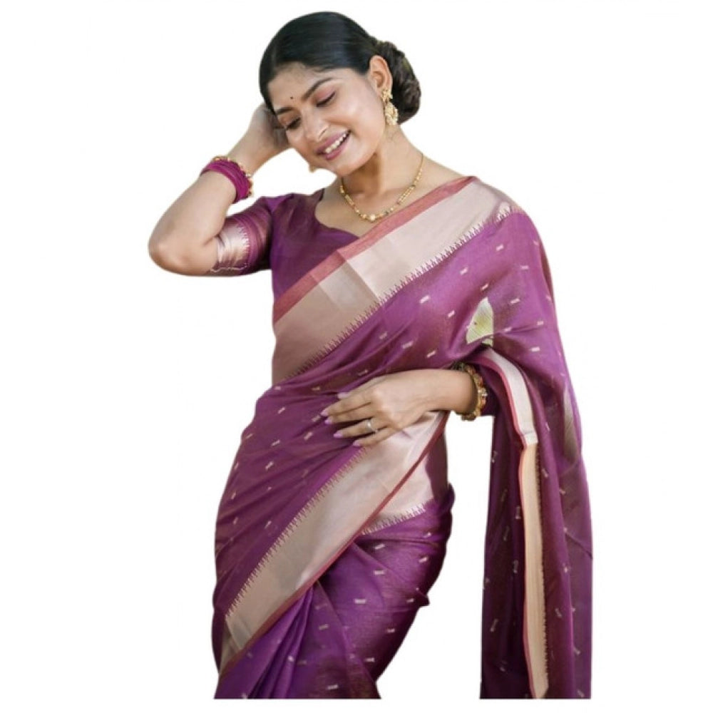 Women's Silk_Blend Butti Pattern Saree With Unstitched Blouse 5.5Mtr (Purple)