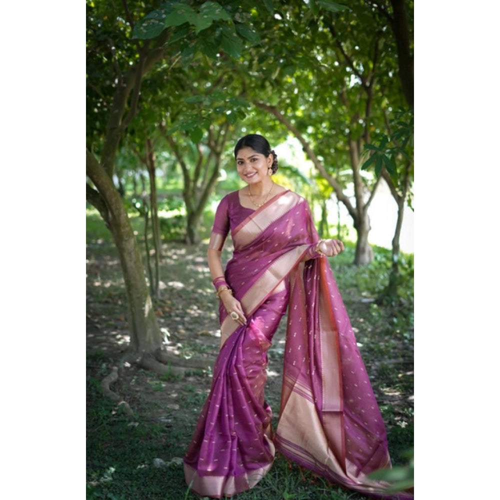 Women's Silk_Blend Butti Pattern Saree With Unstitched Blouse 5.5Mtr (Purple)