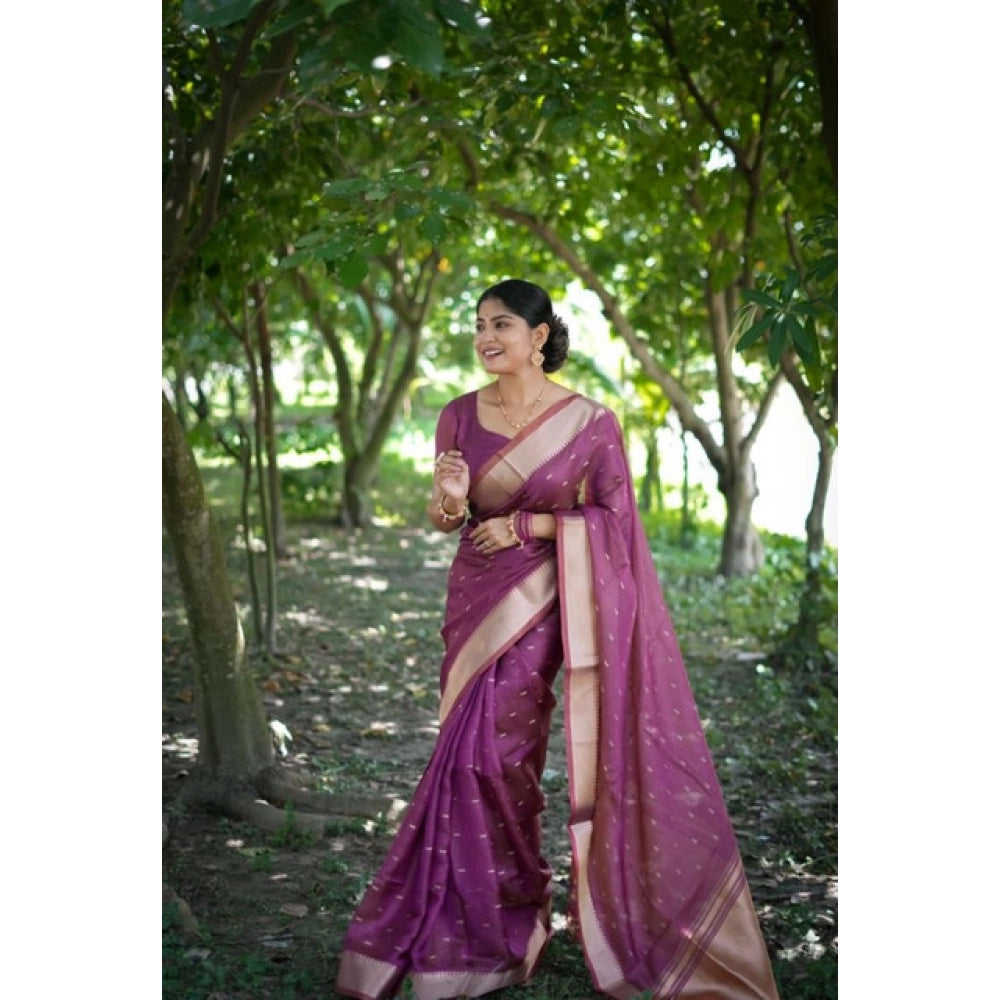 Women's Silk_Blend Butti Pattern Saree With Unstitched Blouse 5.5Mtr (Purple)