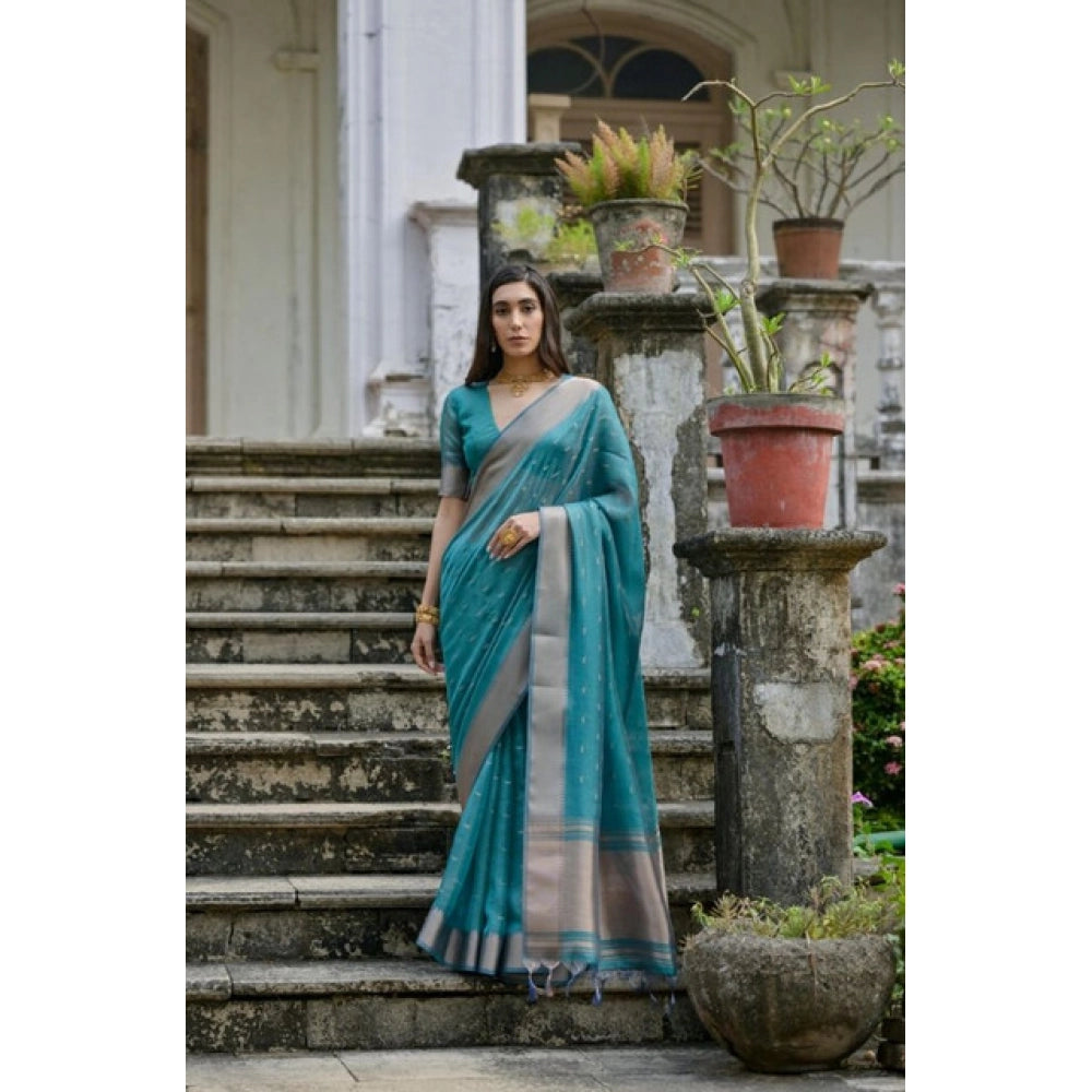 Women's Silk_Blend Butti Pattern Saree With Unstitched Blouse 5.5Mtr (Teal)