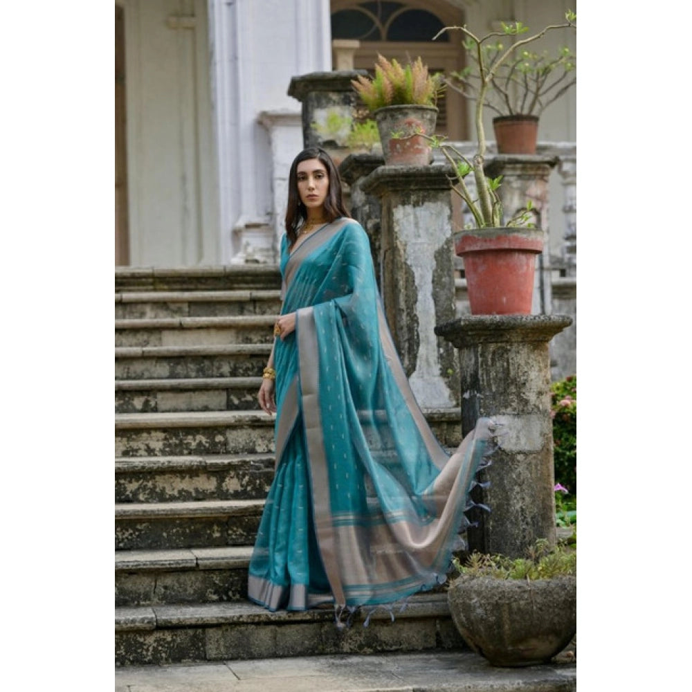 Women's Silk_Blend Butti Pattern Saree With Unstitched Blouse 5.5Mtr (Teal)