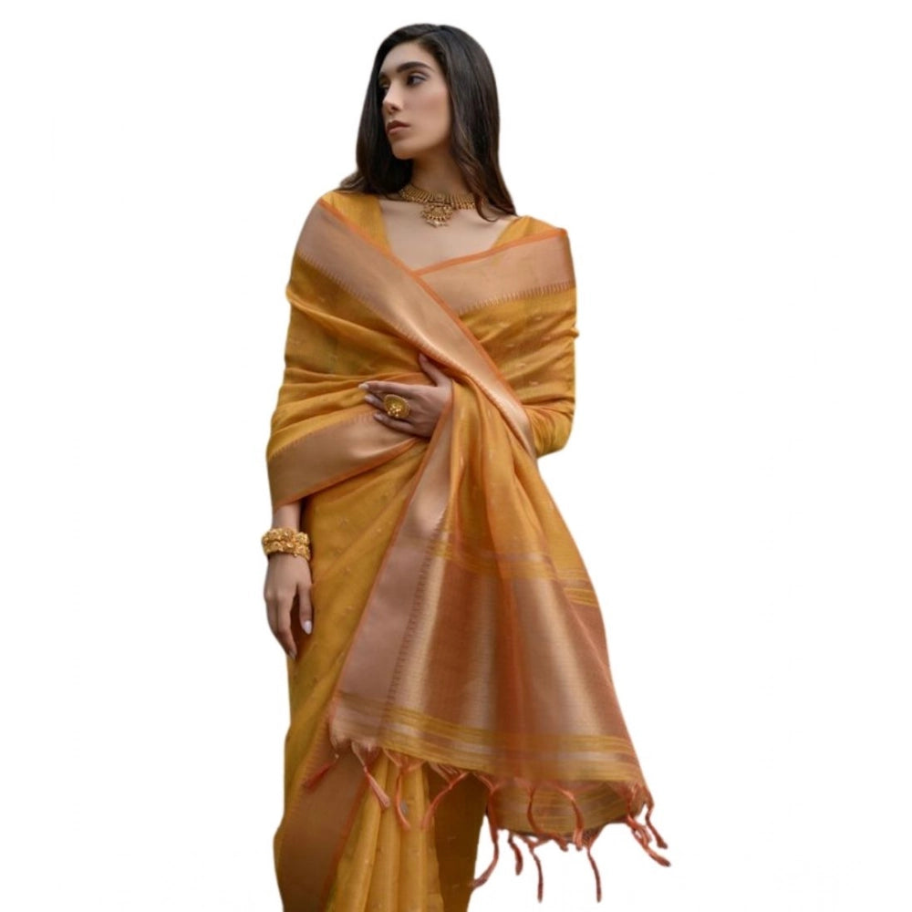 Women's Silk_Blend Butti Pattern Saree With Unstitched Blouse 5.5Mtr (Mustard)