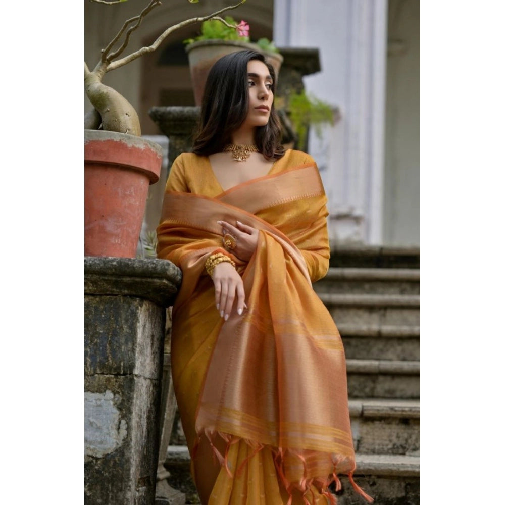 Women's Silk_Blend Butti Pattern Saree With Unstitched Blouse 5.5Mtr (Mustard)