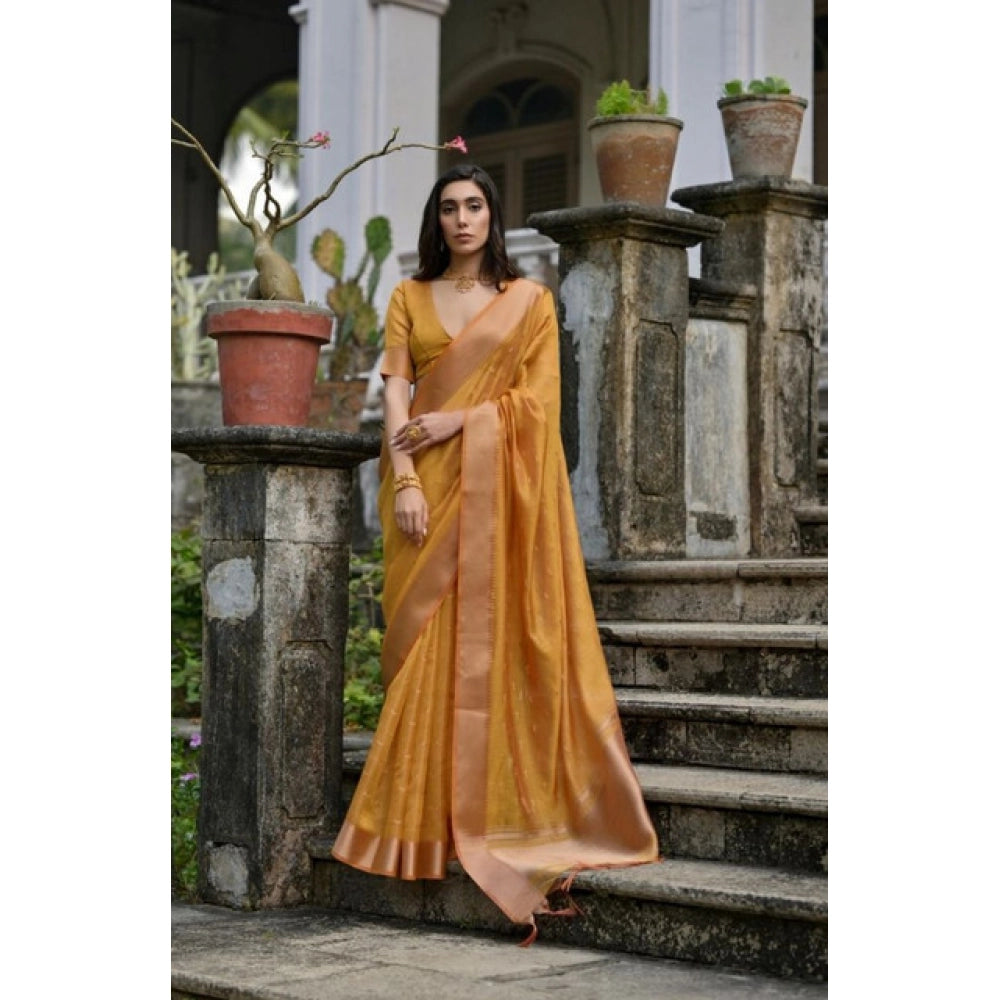 Women's Silk_Blend Butti Pattern Saree With Unstitched Blouse 5.5Mtr (Mustard)
