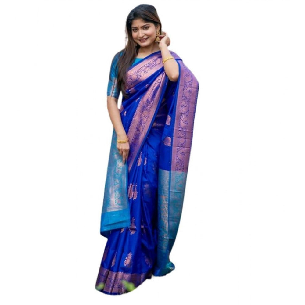 Women's Katan_Silk Zari_Weaving Saree With Unstitched Blouse 5.5Mtr (Royal_Blue)