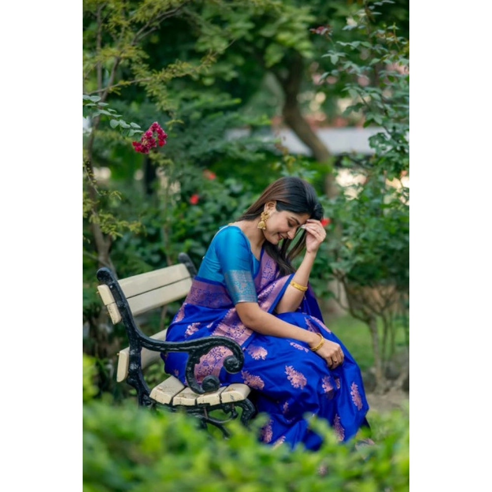 Women's Katan_Silk Zari_Weaving Saree With Unstitched Blouse 5.5Mtr (Royal_Blue)