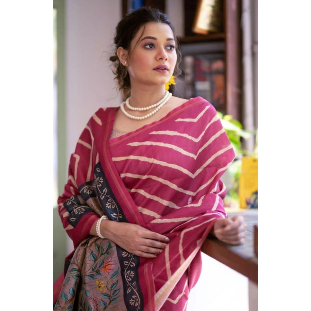 Women's Faux_Tussar_Silk Geometric_Print Saree With Unstitched Blouse 5.5Mtr (Light_Pink)