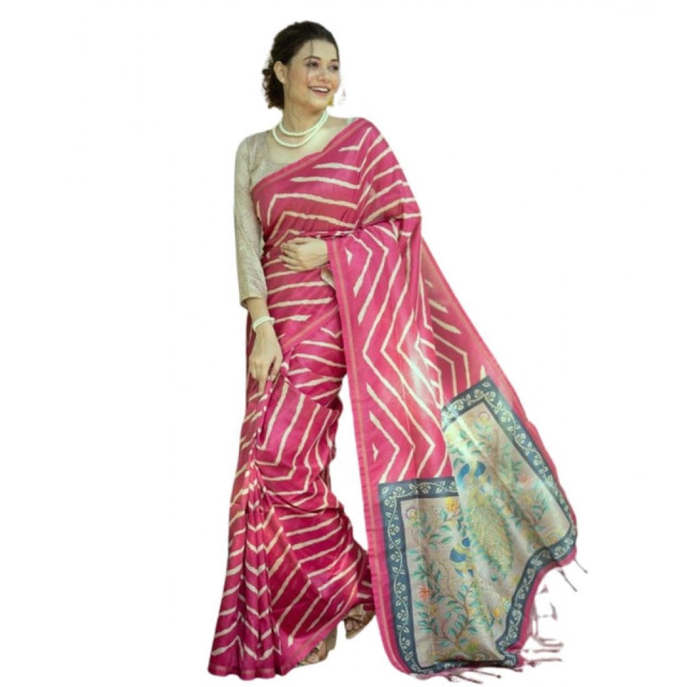 Women's Faux_Tussar_Silk Geometric_Print Saree With Unstitched Blouse 5.5Mtr (Light_Pink)