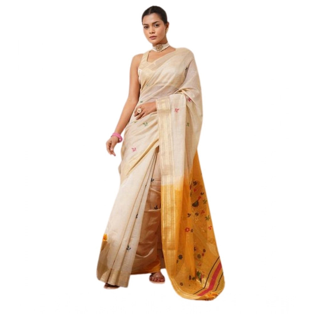 Women's Blended_Cotton Woven_Motifs Saree With Unstitched Blouse 5.5Mtr (Mustard)