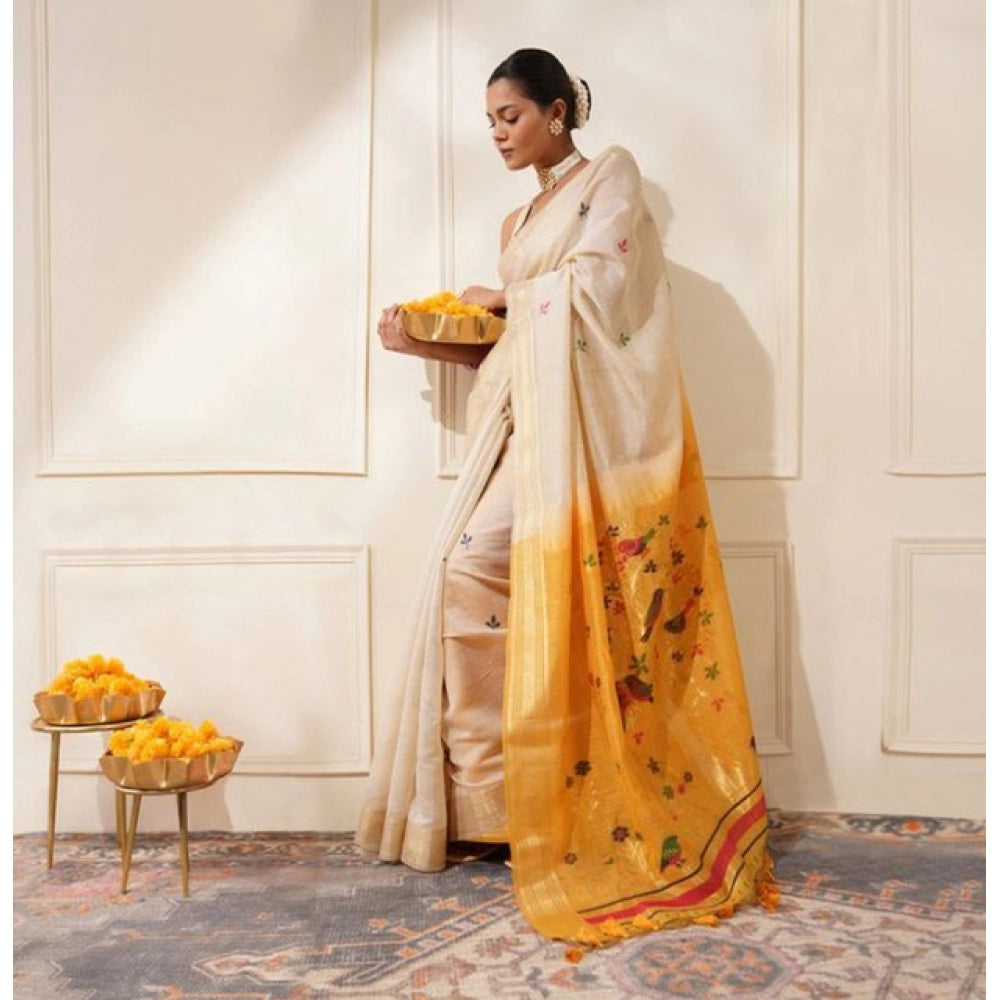 Women's Blended_Cotton Woven_Motifs Saree With Unstitched Blouse 5.5Mtr (Mustard)
