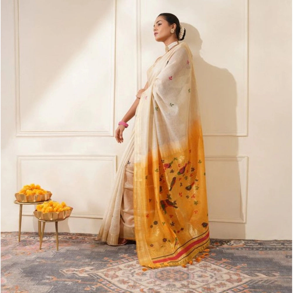 Women's Blended_Cotton Woven_Motifs Saree With Unstitched Blouse 5.5Mtr (Mustard)