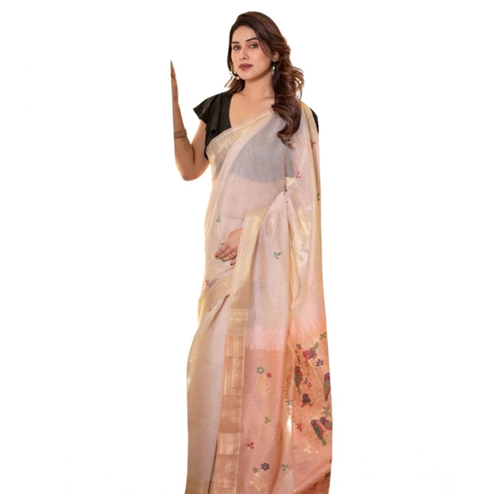 Women's Blended_Cotton Woven_Motifs Saree With Unstitched Blouse 5.5Mtr (Peach)