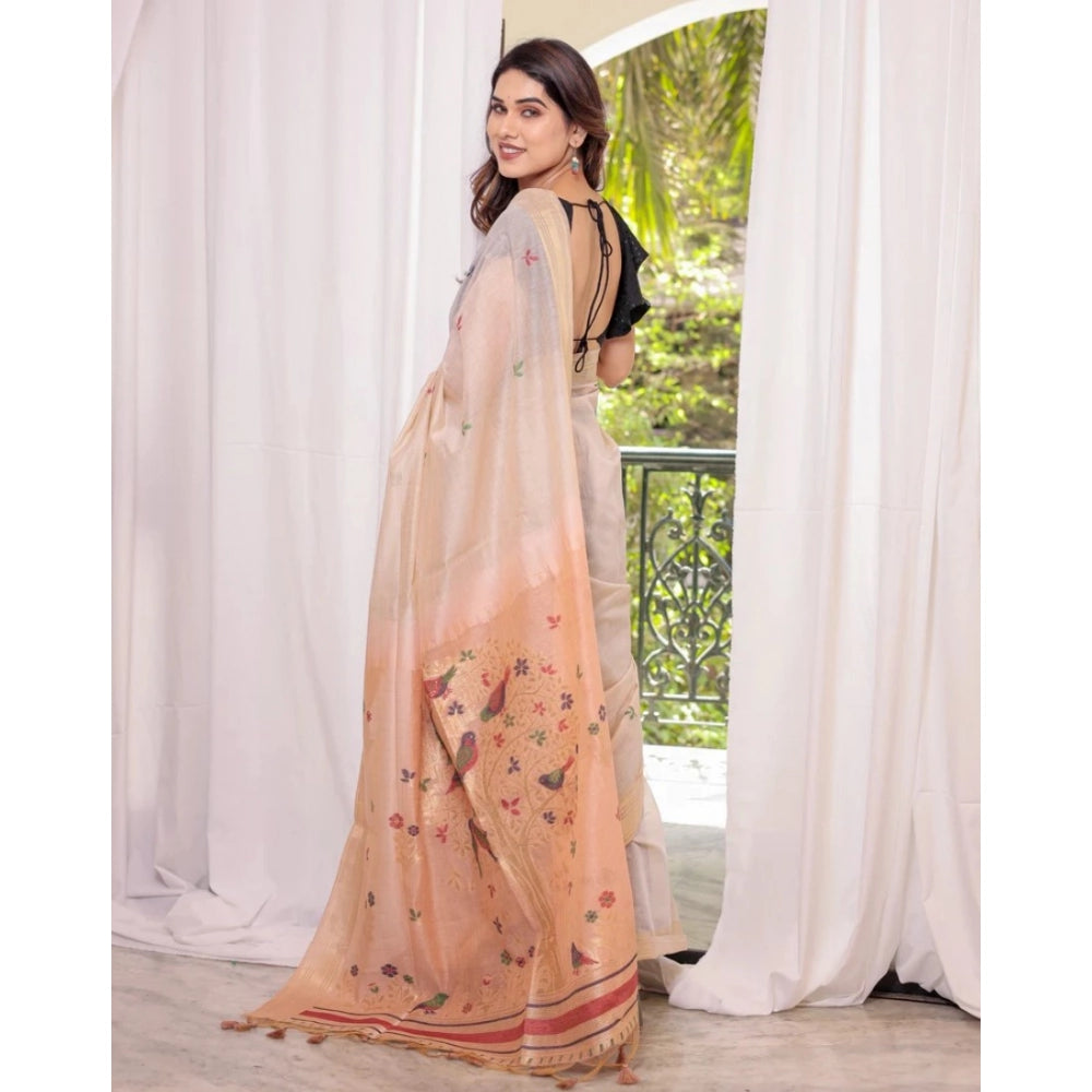 Women's Blended_Cotton Woven_Motifs Saree With Unstitched Blouse 5.5Mtr (Peach)