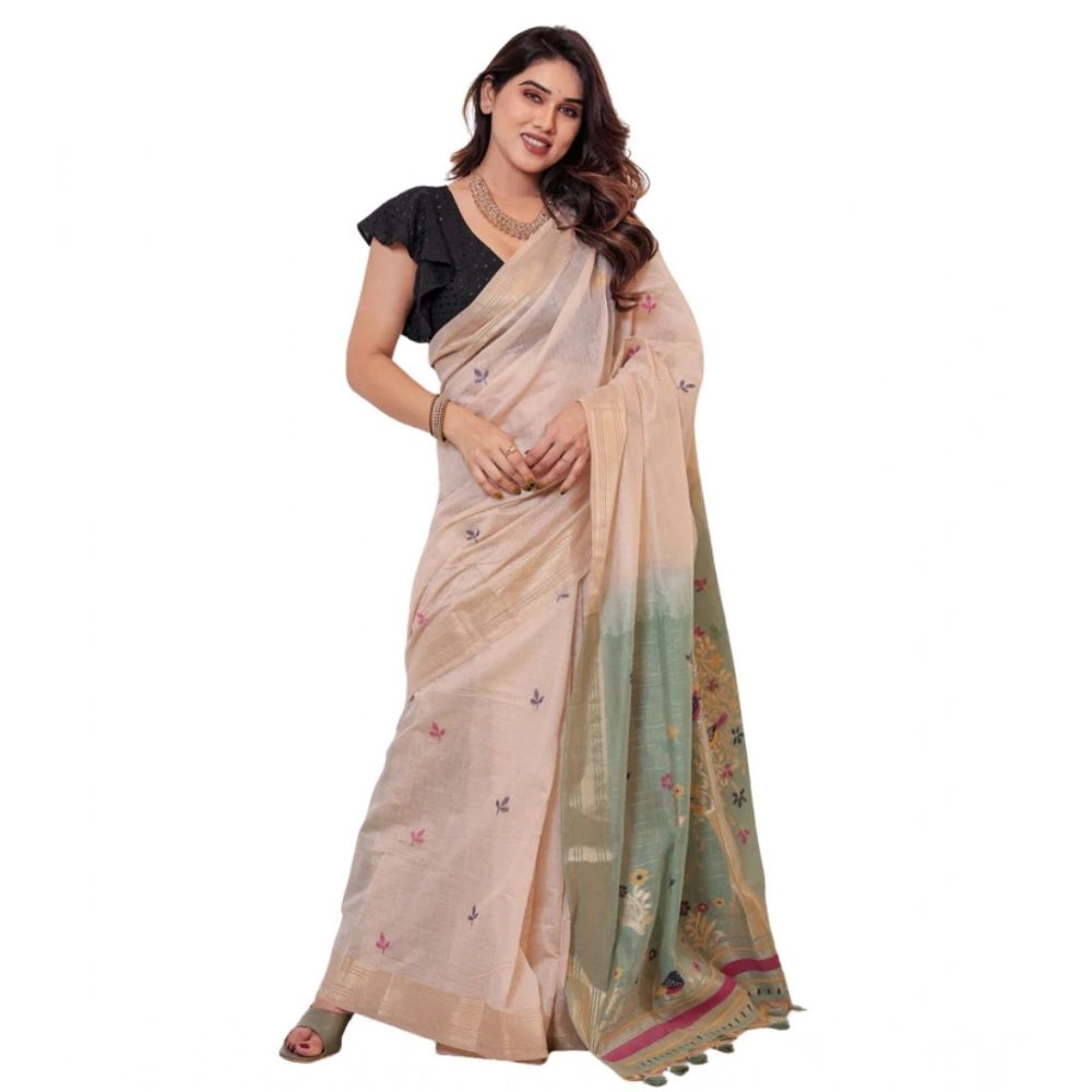 Women's Blended_Cotton Woven_Motifs Saree With Unstitched Blouse 5.5Mtr (Rama_Green)