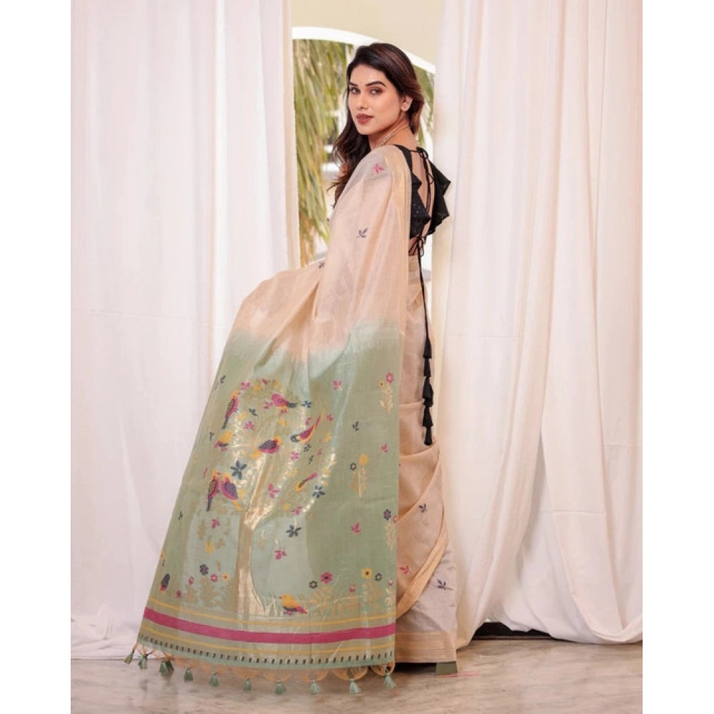 Women's Blended_Cotton Woven_Motifs Saree With Unstitched Blouse 5.5Mtr (Rama_Green)
