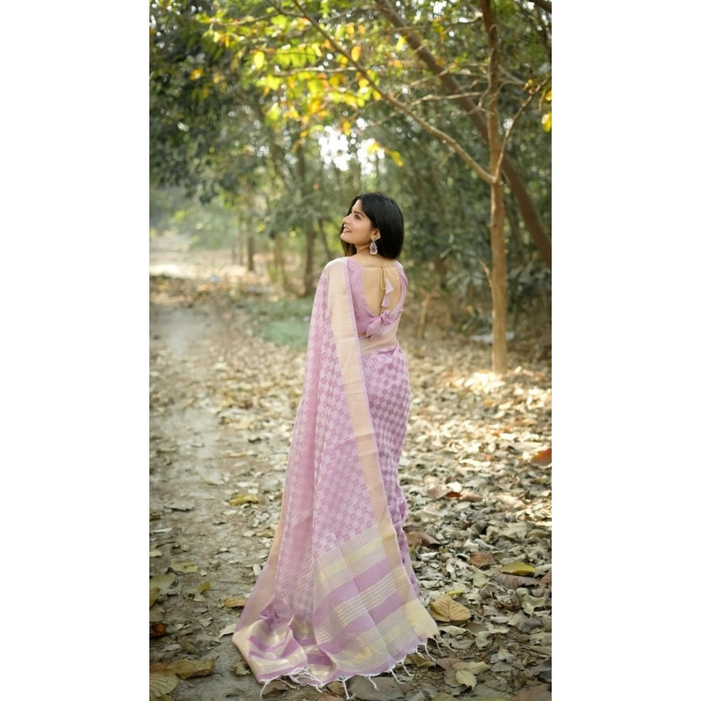 Women's Silk_Blend Checked Saree With Unstitched Blouse 5.5Mtr (Lavender)