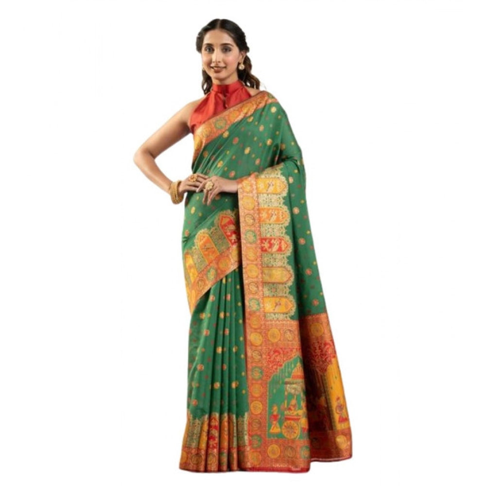 Women's Faux_Banarasi Woven Motifs Saree With Unstitched Blouse 5.5Mtr (Green)