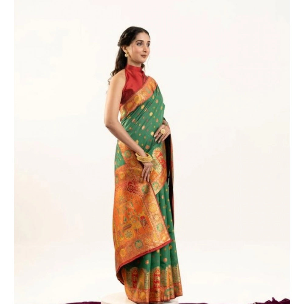 Women's Faux_Banarasi Woven Motifs Saree With Unstitched Blouse 5.5Mtr (Green)