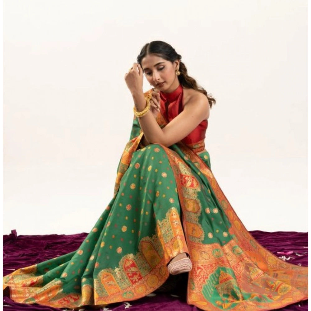 Women's Faux_Banarasi Woven Motifs Saree With Unstitched Blouse 5.5Mtr (Green)