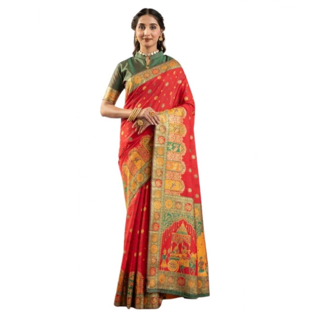 Women's Faux_Banarasi Woven Motifs Saree With Unstitched Blouse 5.5Mtr (Orange)