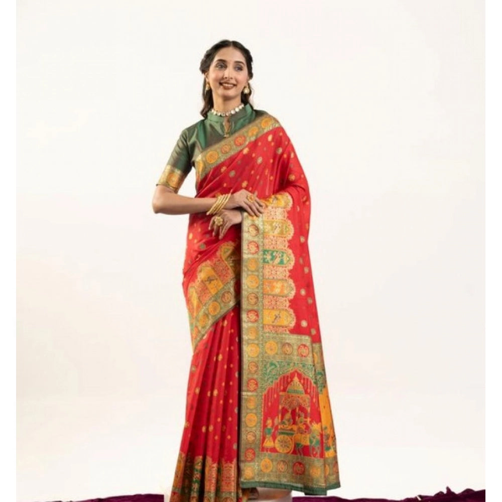 Women's Faux_Banarasi Woven Motifs Saree With Unstitched Blouse 5.5Mtr (Orange)