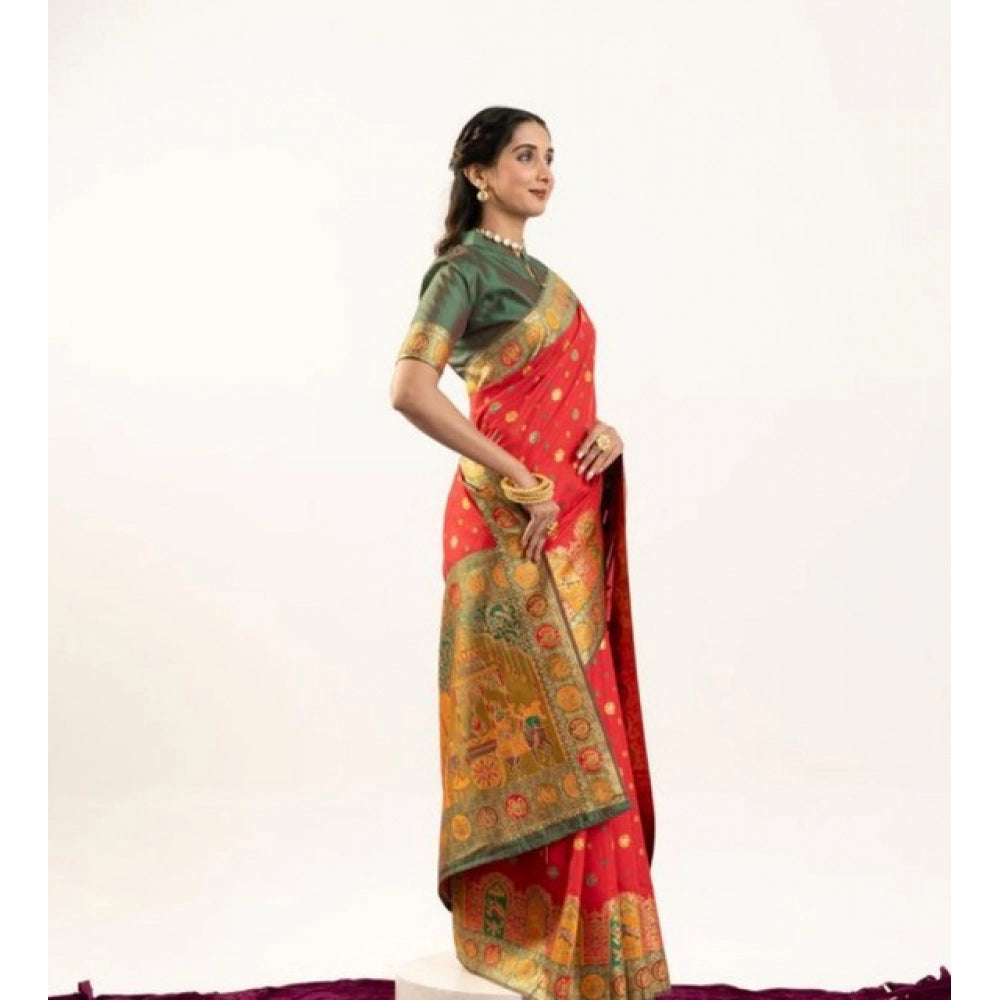 Women's Faux_Banarasi Woven Motifs Saree With Unstitched Blouse 5.5Mtr (Orange)