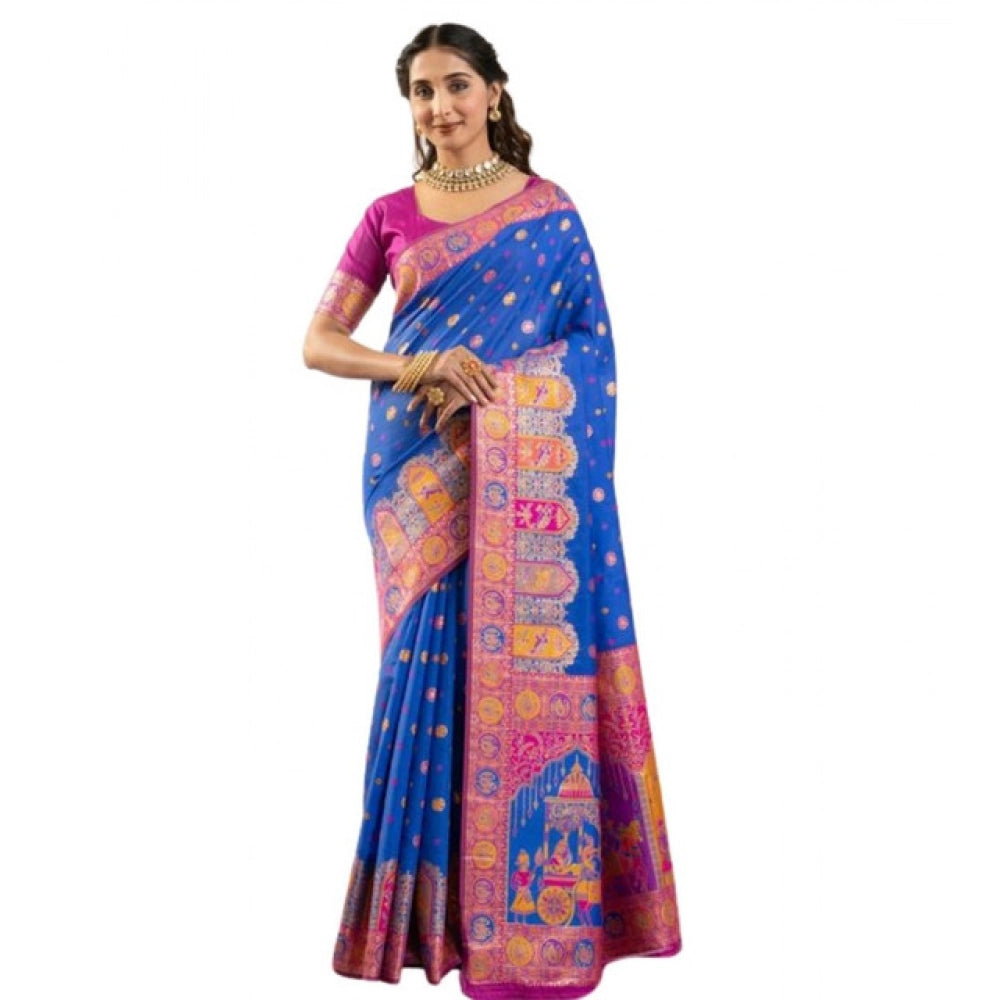 Women's Faux_Banarasi Woven Motifs Saree With Unstitched Blouse 5.5Mtr (Royal_Blue)