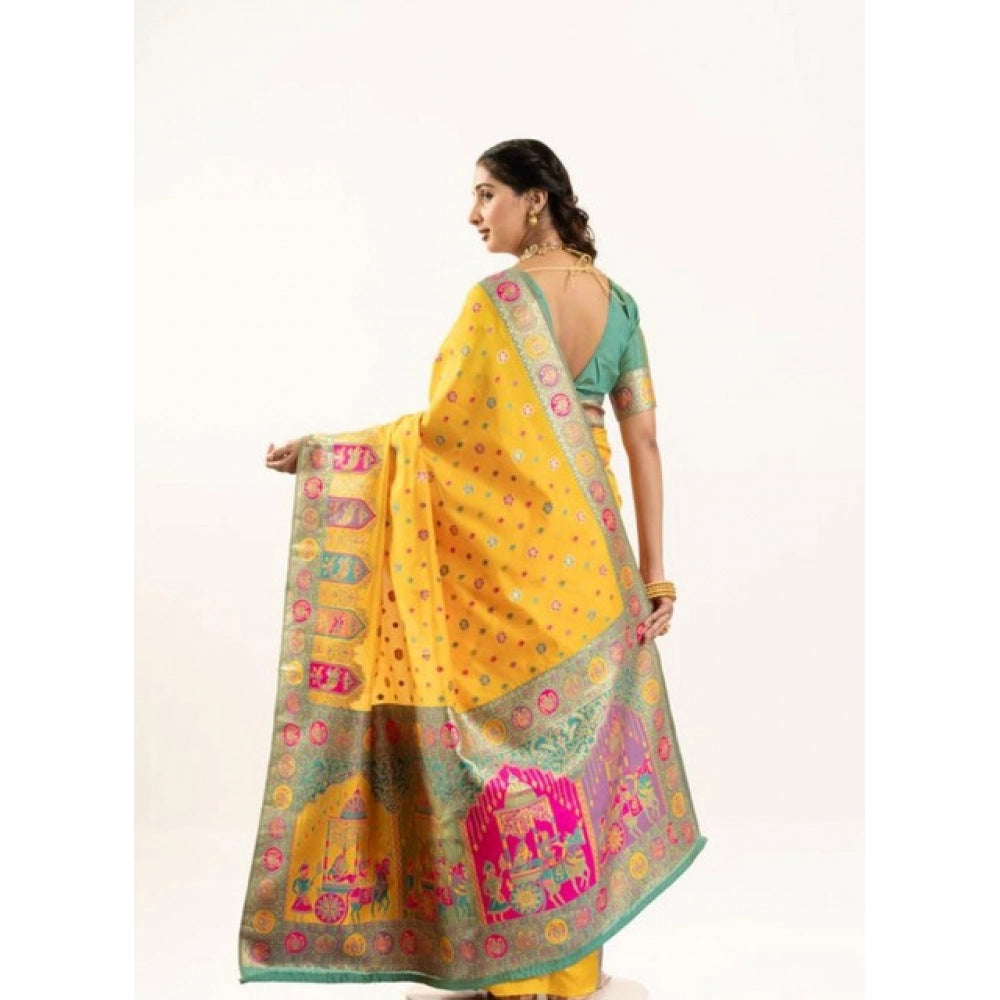 Women's Faux_Banarasi Woven Motifs Saree With Unstitched Blouse 5.5Mtr (Yellow)