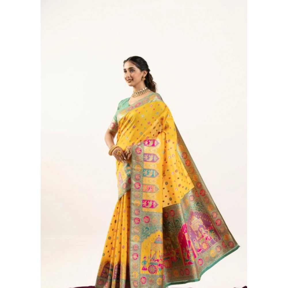 Women's Faux_Banarasi Woven Motifs Saree With Unstitched Blouse 5.5Mtr (Yellow)