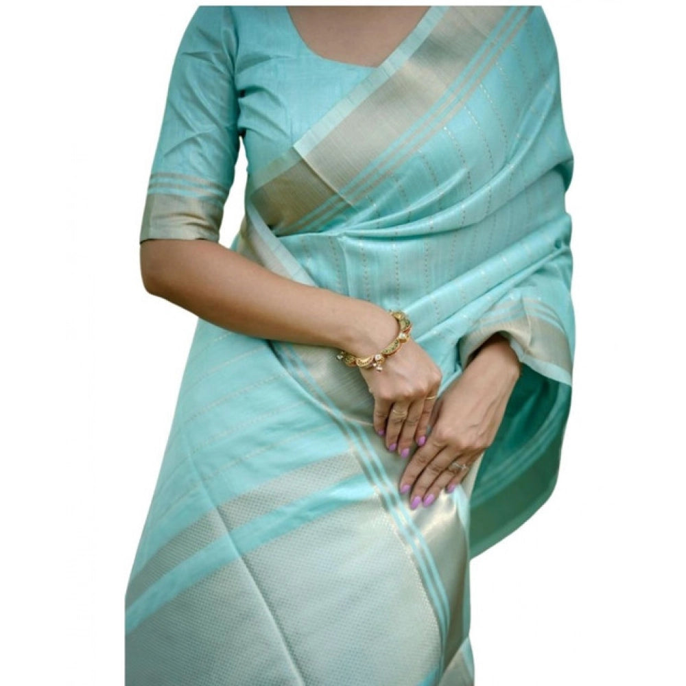Women's Faux_Banarasi Lining Pattern Saree With Unstitched Blouse 5.5Mtr (Light_Aqua_Blue)