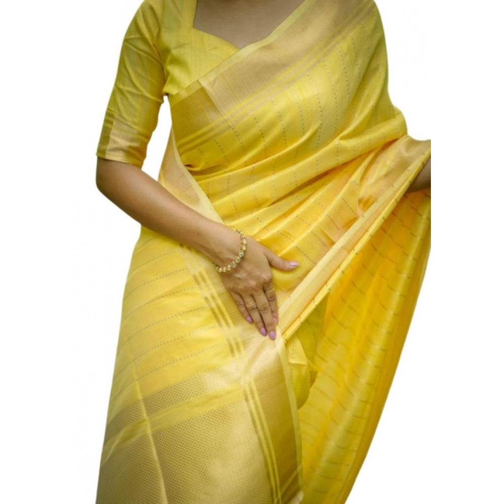 Women's Faux_Banarasi Lining Pattern Saree With Unstitched Blouse 5.5Mtr (Yellow)