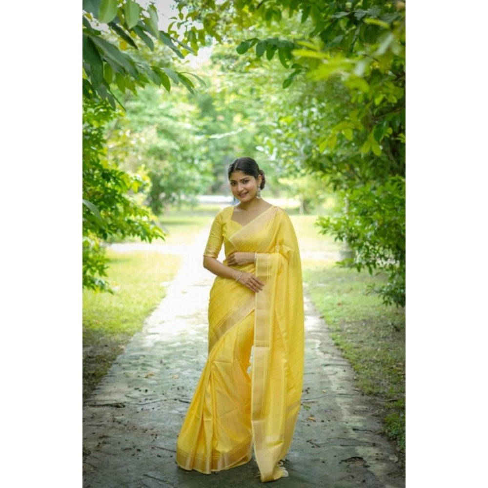 Women's Faux_Banarasi Lining Pattern Saree With Unstitched Blouse 5.5Mtr (Yellow)